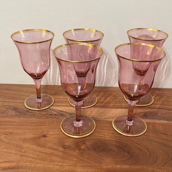 Regal Crystal Amethyst Stemware - 5 goblets with gilded around lip and foot 7" - Picture 4 of 10